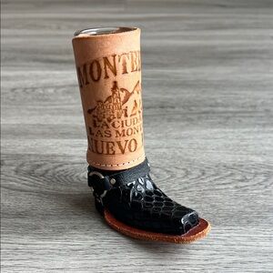Mexican Leather Boot Shot Glass & Shot.